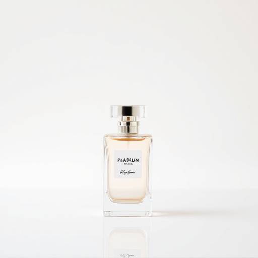 Fotografia de produto de um frasco de perfume em um fundo branco e elegante.