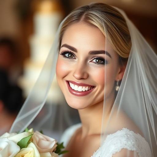 Retrato de uma noiva sorrindo no dia do casamento